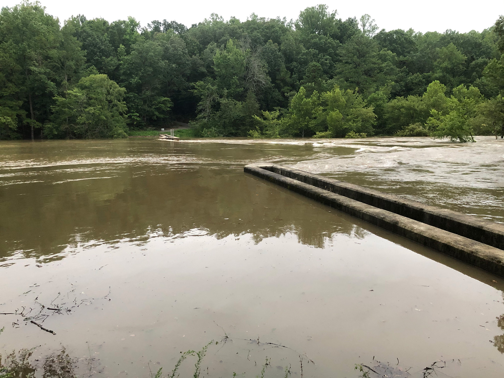 swift creek lake dam under flood stage