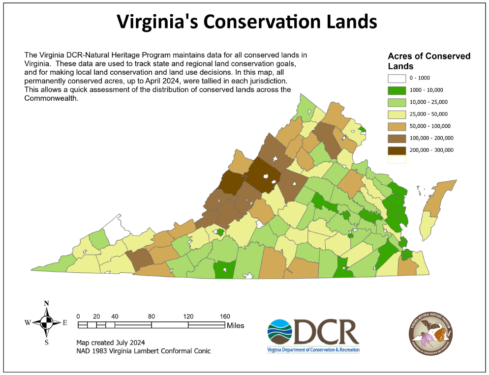 map of va conservation lands by acres