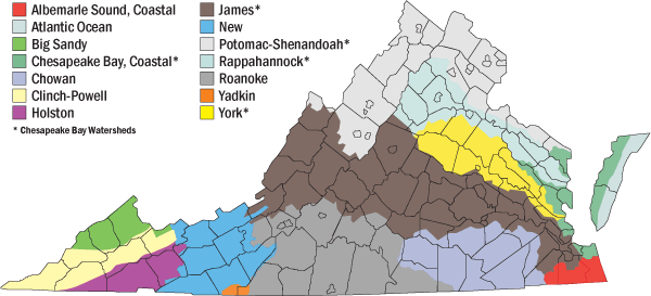 Map Of Virginia Watersheds Virginia's Major Watersheds